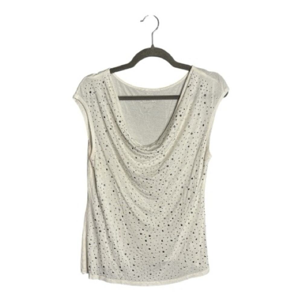 INC White Sleeveless Drapey Silver Studded Top Medium